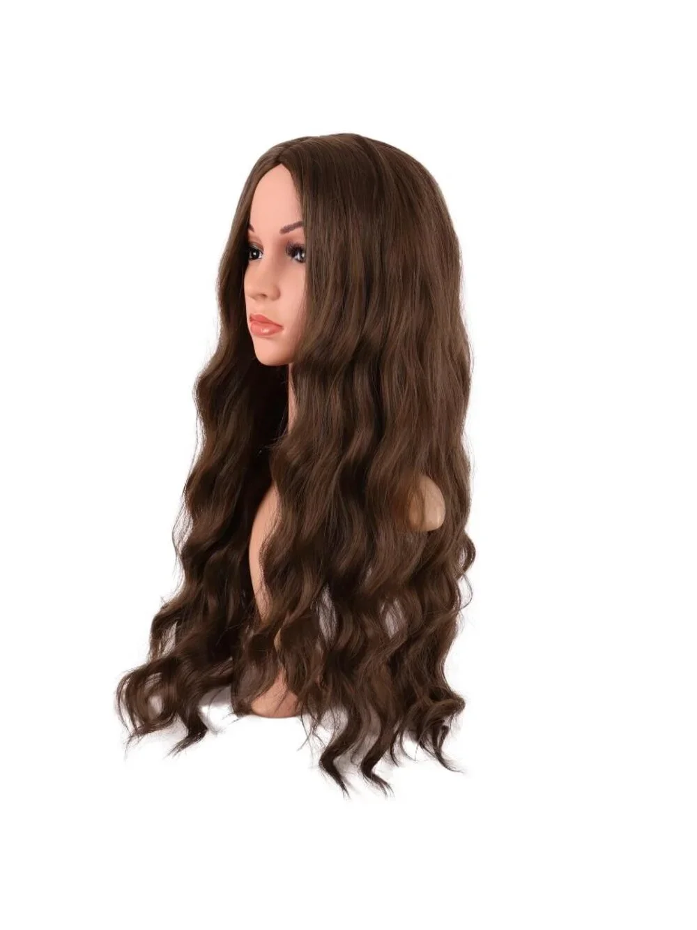 Women's Brown 28 Inch Synthetic Fiber Long Middle Part Curly Cosplay Wigs